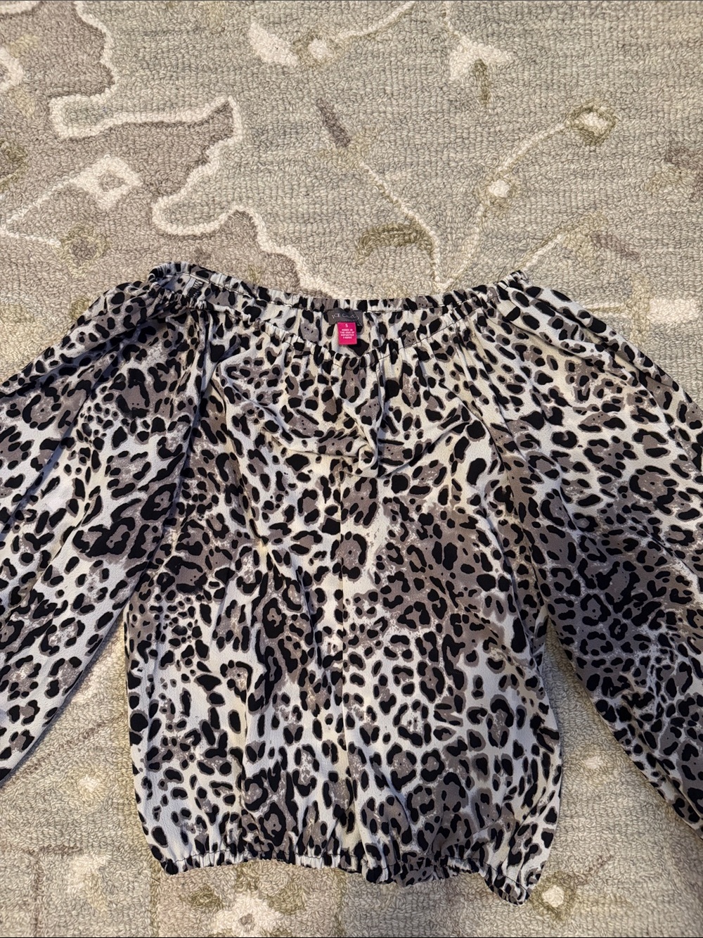 Vince Camuto Black and Cream Leopard Off-Shoulder Top